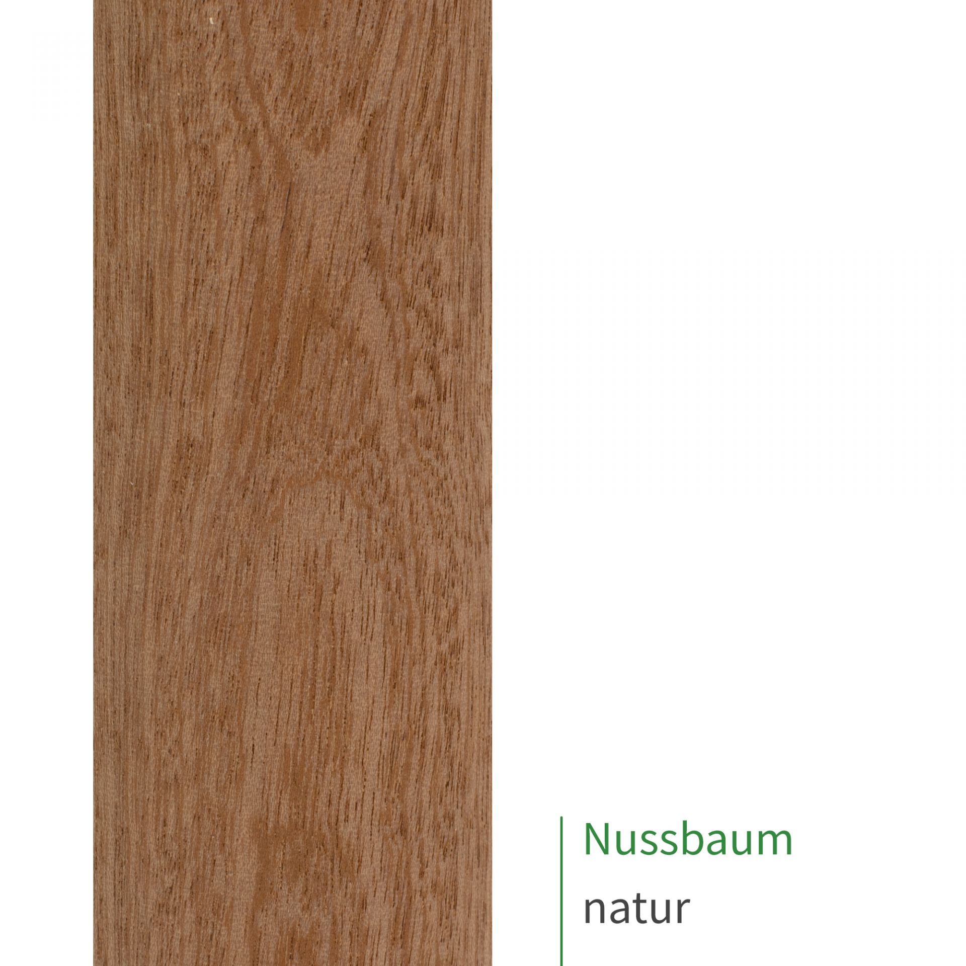 Handlauf Nussbaum natur unbehandelt, Oberflächenmuster: Ausschnitt eines Holzhandlaufs mit mittelbrauner, matter Maserung