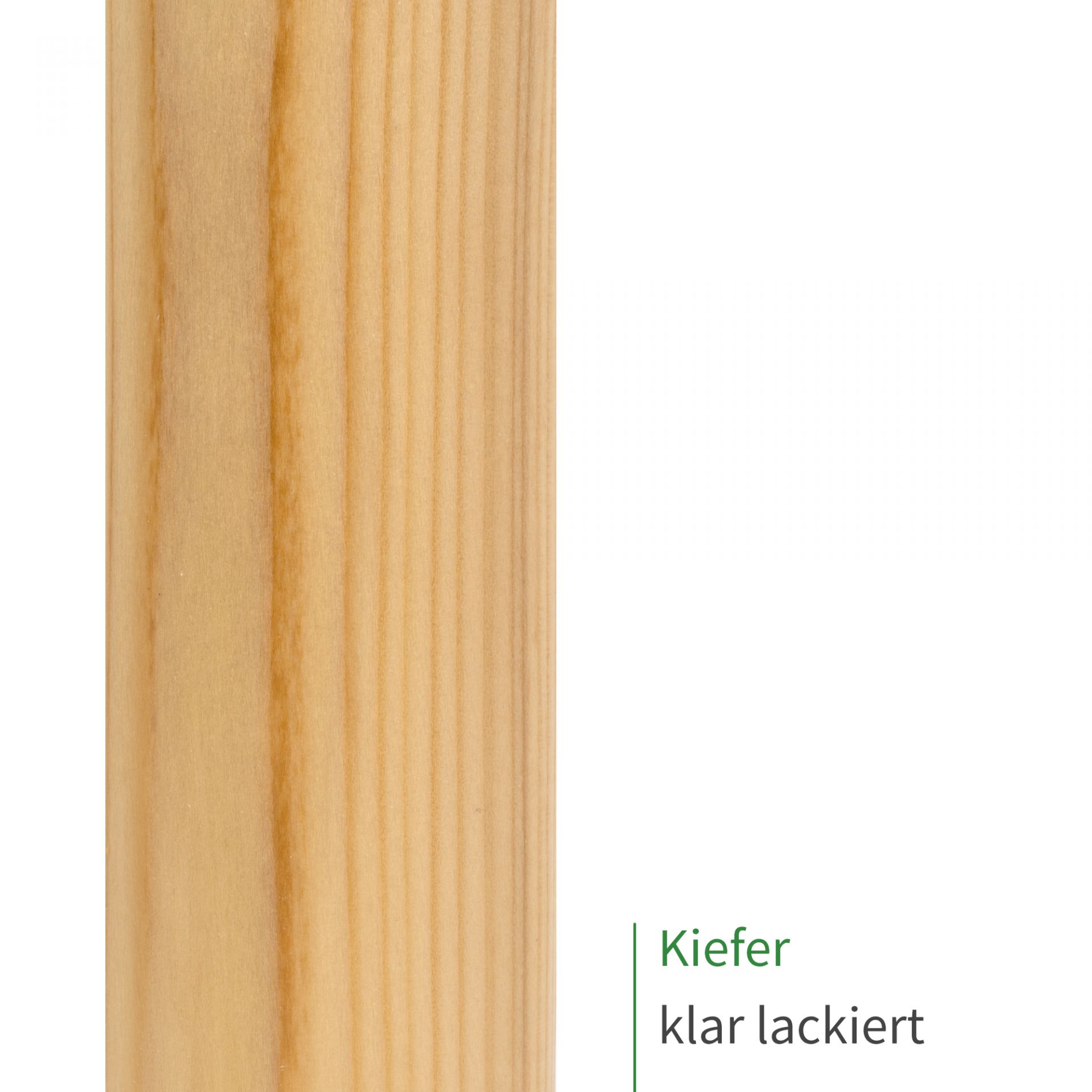 Handlauf Kiefer klar lackiert, Oberflächenmuster: Ausschnitt eines Holzhandlaufs mit seidig glänzender, gelblicher Maserung