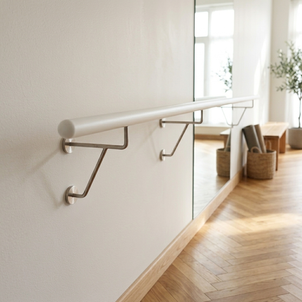 Ballettstange Buche weiß lackiert nach Maß inkl. Wandhalter, Ø 45 mm