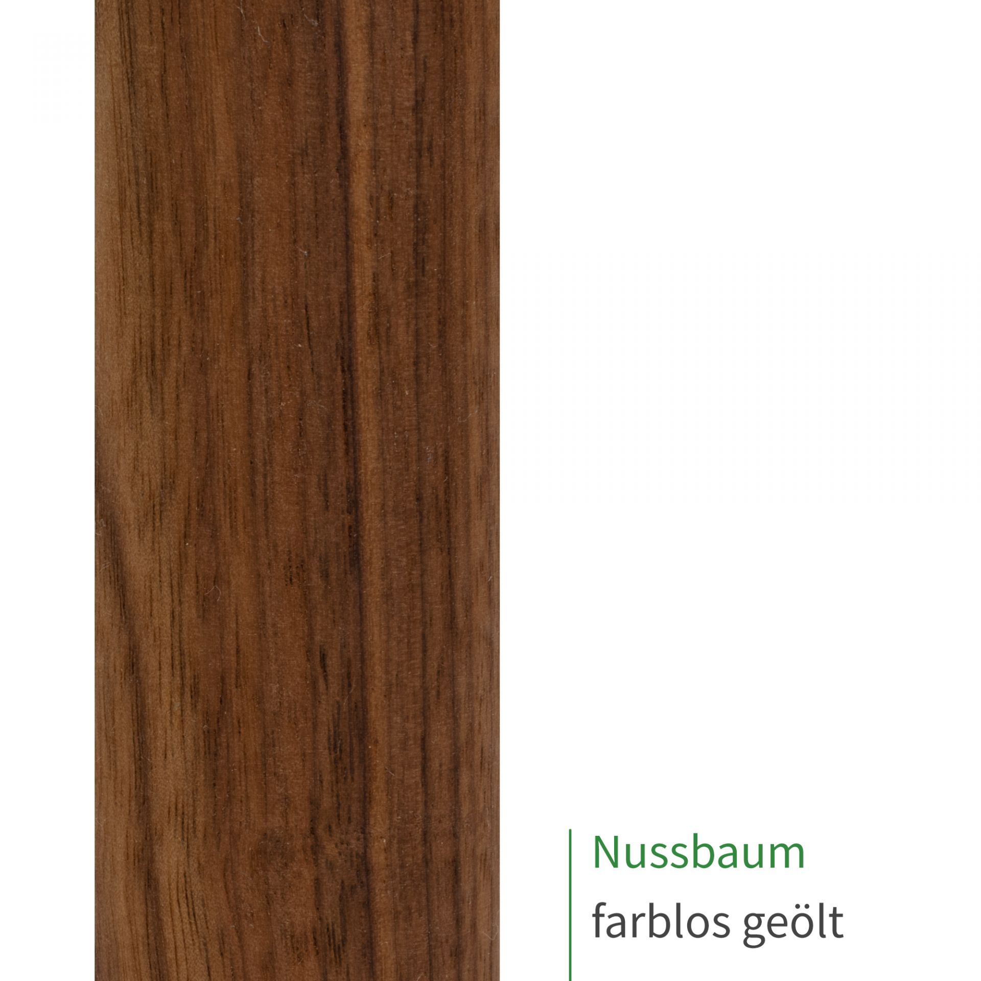 Handlauf Nussbaum farblos geölt, Oberflächenmuster: Ausschnitt eines Holzhandlaufs mit dunkelbrauner Streifenmaserung