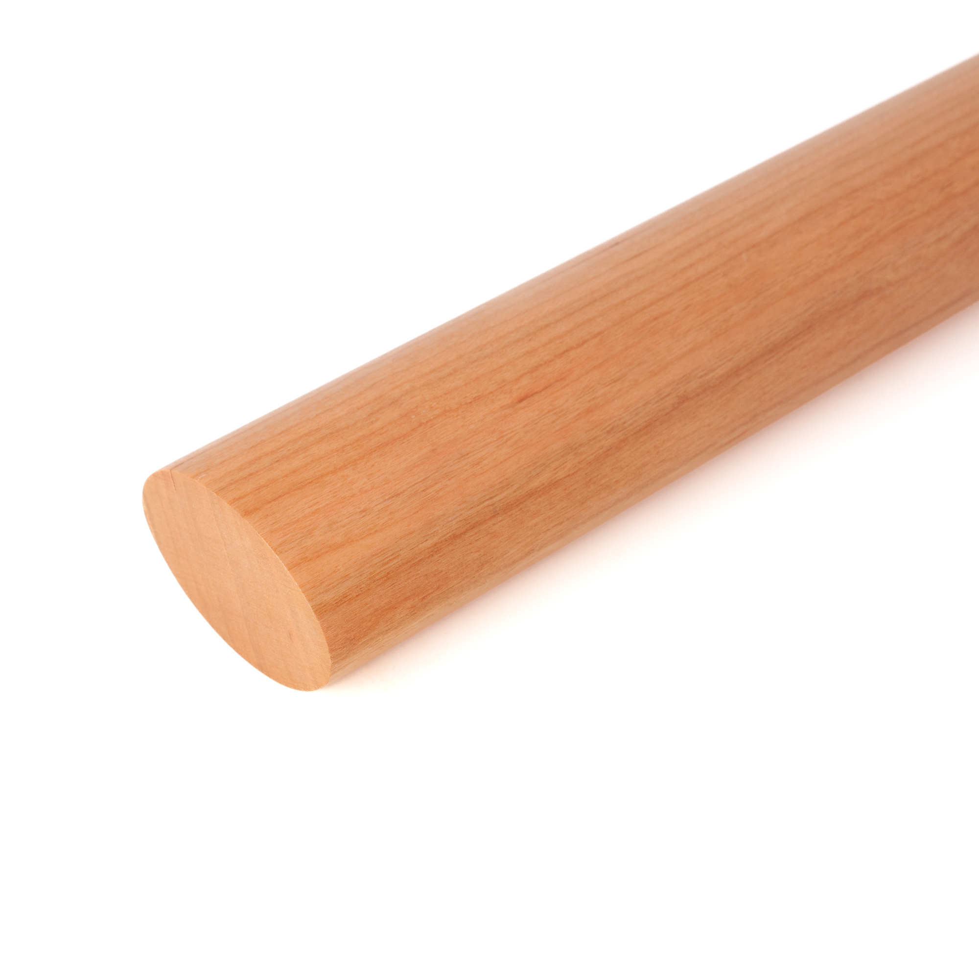 Handlauf Kirsche oval mit geradem Abschluss, Freisteller in rötlichem Holz mit feiner Maserung, Ansicht schräg von vorn