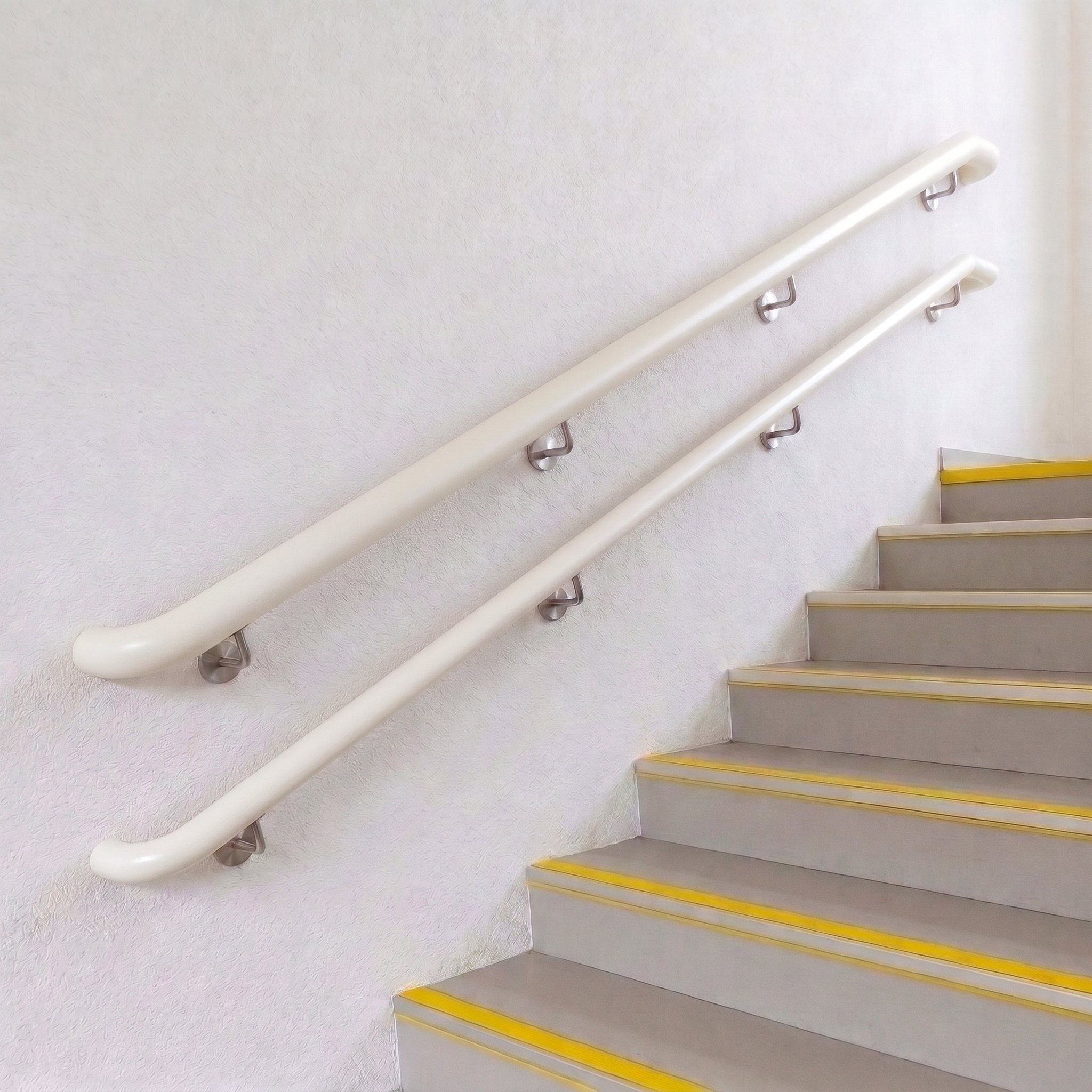 Kinderhandlauf Buche weiß rund Ø 35/40 mm inkl. Endbögen | nach Maß | Treppe & Wand